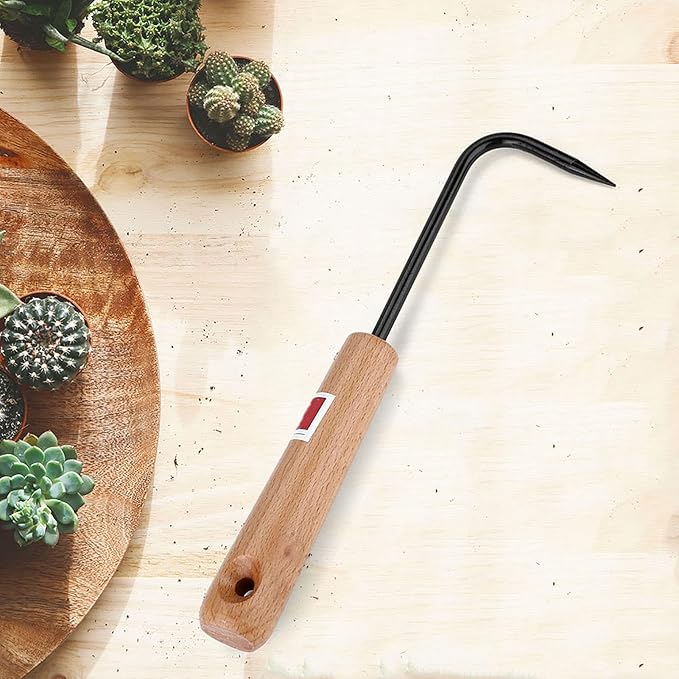 Bonsai Root Hook, Gardening Manganese Steel Root Rake with Ergonomic Wooden Handle, Bonsai Tools for Potted Plants Gardening Work Weeding Tool