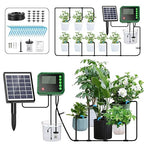Lewisia Solar Automatic Drip Irrigation Kit with Timer and Water Sensor for 15 Potted Plants Self Watering System DIY Plant Waterer Auto-Irrigation Set for Garden Raised Beds Patio Greenhouse