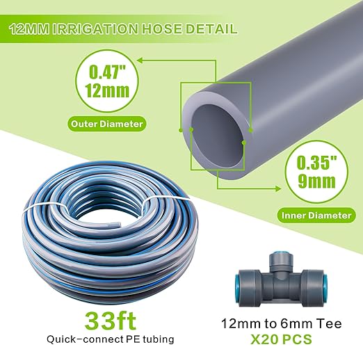 Drip Irrigation System 99FT, Complete Automatic Drip Irrigation Kit with Quick Connector, Garden Watering System for Potted Plants with 12mm 6mm Irrigation Tubing Adjustable Emitters for Garden