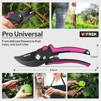VOTREK® Pruning Shears for Gardening, [Patented Stepless Handle Opening] - Garden Scissors with Ultra-Sharp SK5 Steel for Weak Hand, Fit for All Hand Sizes, Bonsai Scissor Cuts 1-Inch Branches