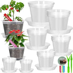 30Pcs Clear Plastic Nursery Pots with Drainage Holes and Saucers, 2.8/3.1/3.5/3.9/5.1/5.9/7.1Inch Seedling Starter Pots with Tool for Indoor Outdoor Gardening Flower, Herb, Succulent Transplanting