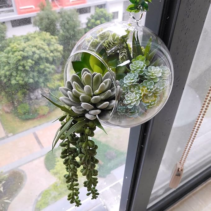 Winlyn 6 Pcs Unpotted Fake Succulents Assorted Faux Succulent in Different Green Artificial Hanging Succulents Textured Faux Succulent Pick Hanging String of Pearls Plant for Wedding Centerpieces