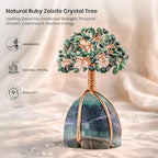 Crocon® Ruby Zoisite Crystals Tree with Fluorite Rough Base, Birthday Gifts for Women & Men, Room Decor, Healing Crystals Spiritual Gift, House Warming Gifts New Home, Birthday Gift - Mom Sister Wife
