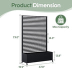 Metal Planter Box with Trellis Privacy Screen, Raised Garden Bed with Trellis & Wheels, Privacy Planters for Patio, Planter Box with Drainage Holes for Climbing Plants, 73"x 47"x 16", Black
