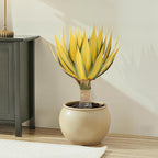 Artificial Green Edged Gold Leaf Spiny Agave Plant with 23 Leaves, 23.62in Faux Agave for Indoor & Outdoor Home Decor Perfect for Porch Living Room Bedroom Patio & Office