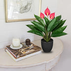 GnFlus 20'' Realistic Pink Anthurium Artificial Plant, Fake Potted Plants for Home Office Farmhouse Kitchen Bathroom Table Shelf Decor