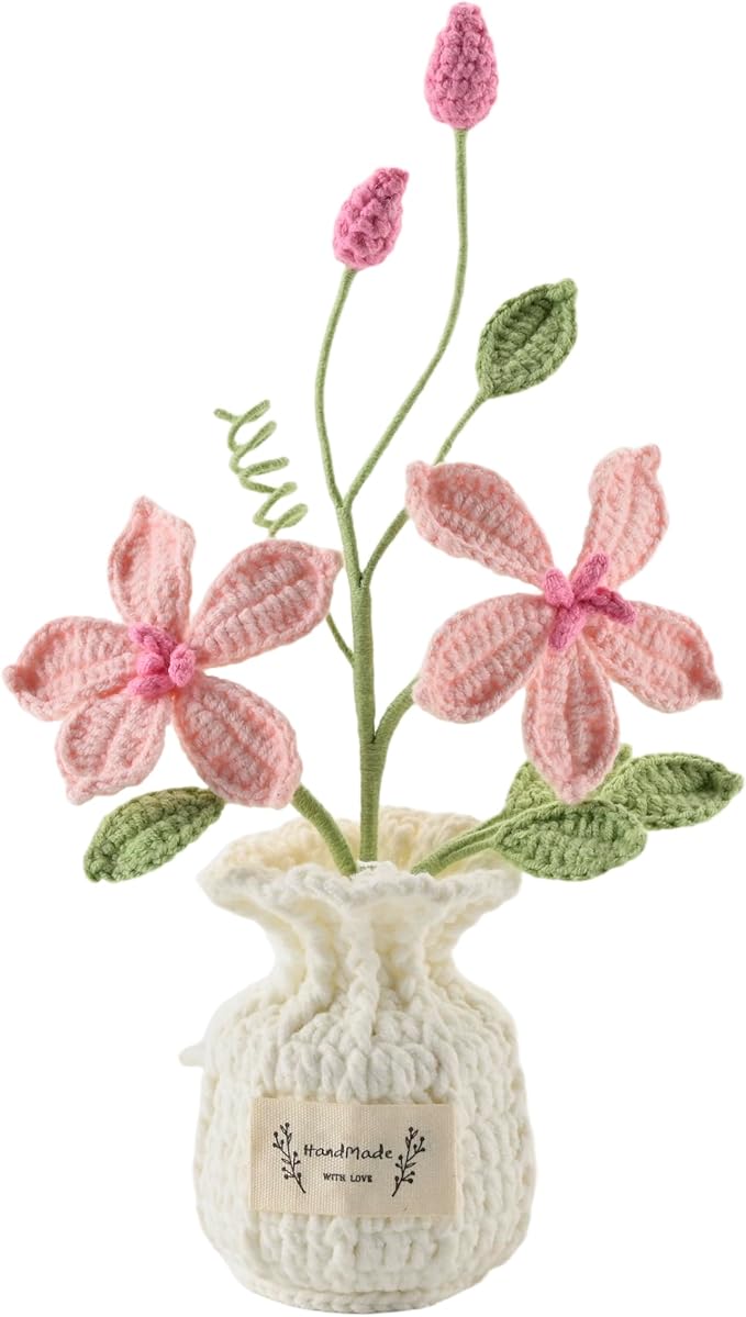 Hand-Woven Potted Lotus, Artificial Lotus, Artificial Flowers, Used for Birthday Gifts, Thanksgiving and Christmas for Family and Friends, Living Room Table Desk Decoration (Pink)
