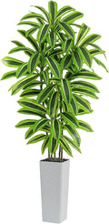 Artificial Yellow Dracaena Tree - 7FT Tall Fake Plants with White Tall Planter - Artificial Plants Indoor Floor Plant in Pot - Large Tropical Fake Yucca Potted Tree for Home Office Living Room Decor