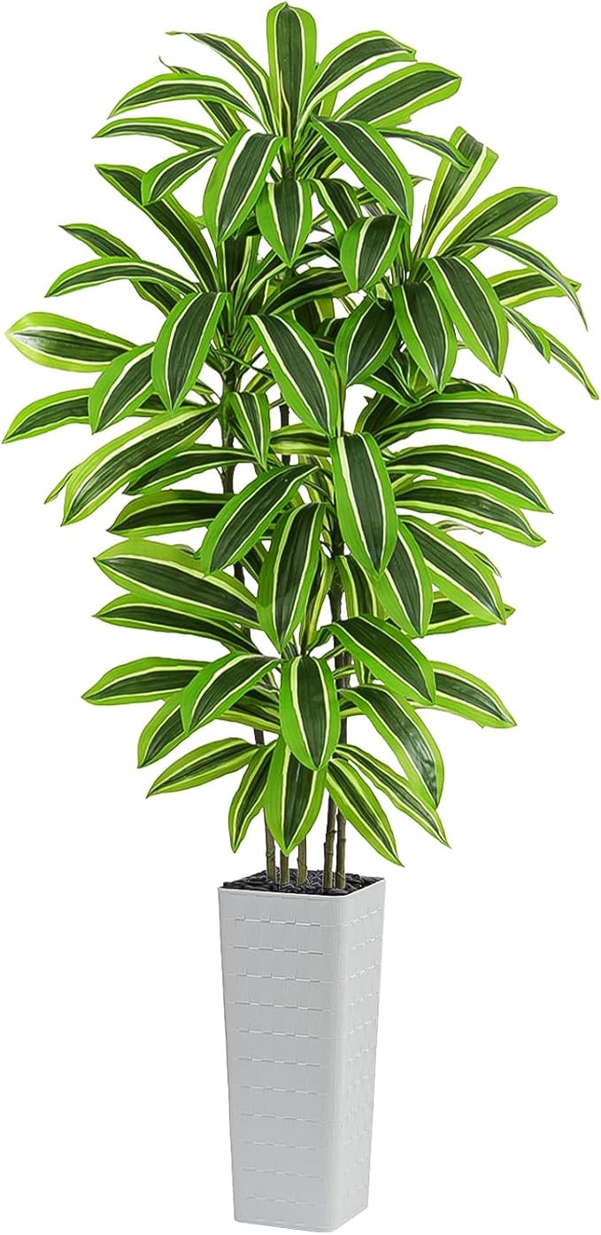 Artificial Yellow Dracaena Tree - 7FT Tall Fake Plants with White Tall Planter - Artificial Plants Indoor Floor Plant in Pot - Large Tropical Fake Yucca Potted Tree for Home Office Living Room Decor