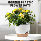YNNICO 12 Inch Large Self Watering Plant Pot Set, Flower Pots with Multi-Mesh Drainage Holes and Saucer, Suitable for Indoor and Outdoor Garden Plants, White.