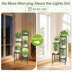 iDavosic.ly Plant Stand Indoor with Grow Light, 5 Tier Corner Metal Flower Display Holder Shelf, Easy Assembly Folding Tall Orchid Rack for Patio Balcony Porch Garden Living Room House, Black
