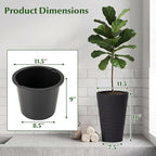 Giantex 18" Tall Flower Pot Set of 2, Modern Decorative Planter Pots w/Insert Bucket, Handle, Drainage Holes, Round Spiral Textured Flower Pots for Outdoor Indoor Garden Patio Front Porch (Black)