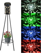 RGB Dragonfly Projection Solar Floor Lamps Outdoor,Metal Floor Light with Plant Stand,42.48" Decorative Waterproof Lighting for Garden,Patio,Porch,Yard,Deck