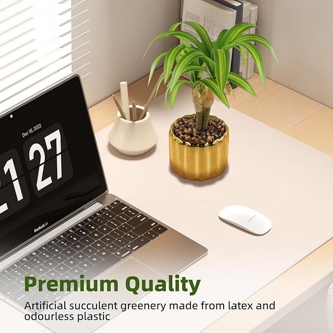 10. 6" Artificial Dracaena Plant with Textured Leaves Golden Ceramic Pot Realistic Faux Greenery Fake Potted Plant Indoor Outdoor Home Decor for Living Room Office Garden Table Centerpiece