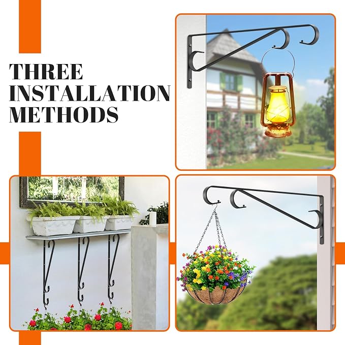 Plant Hangers Outdoor (2 Pack-15.5 Inch Black) Plant Hooks Heavy Duty Iron Plant Hanger Hook for Wall, Hanging Plant Bracket for Planters, Bird Feeders, Lanterns, Wind Chimes, Outdoor