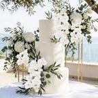 6PCS White Orchids Artificial Flowers 27’’ Silk Faux Orchids Fake Flowers with Stems for Floral Arrangements Home Wedding Dining Table Party Garden Decoration(White)