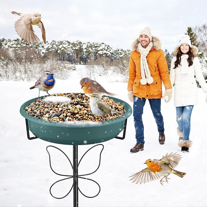 Bird Bath for Outside, Garden Freestanding Birdbath & Birdfeeder with Removable Bowl, Bird Baths Feeder for Outdoors Garden Patio Yard Lawn Decor, 5-Pronged Base & Easy to Clean(Green)