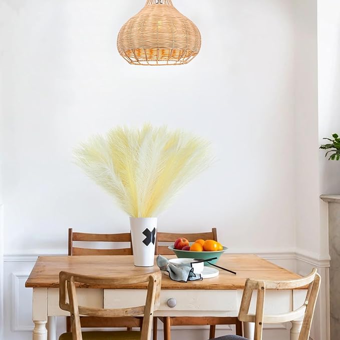 SeptCat 60 Pcs Pampas Grass Decor 21.7" Fluffy Faux Short White Yellow Pampas Grass Artificial Small Pompas Grass Flower Vase Filler for Home Wedding Decoration