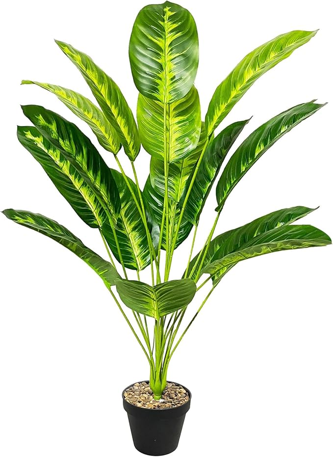 Tall Faux Palm Tree Realistic Potted Silk Artificial Plants Indoor with Pot Floor Plant for Home Office Living Room Bedroom Outdoor Wedding Stairs Foyer Decor (31" Yellow Bird of Paradise)