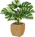 Briful Fake Plants Potted Variegated Monstera Artificial Plants Indoor Realistic Greenery Faux Plants in Square Plastic Rattan Baskets for Home Decor Farmhouse Office Weddings