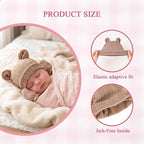 4 Pack Newborn Girl Hats and No Scratch Mittens Set 0-3 Months | 3D Bear Ear Baby Beanies for Newborn Girls Soft Cotton Infant Hat Mitten Pack (White Pink Khaki Brown)