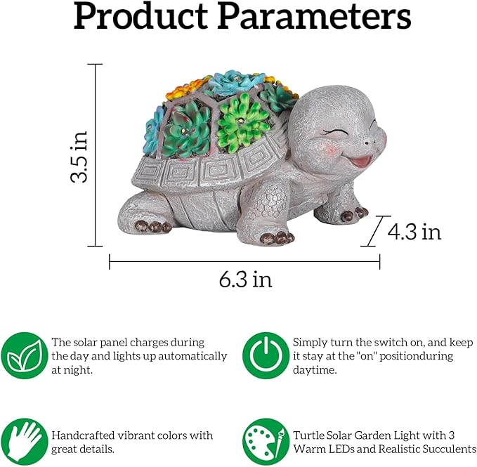 mocosa Solar Garden Statues Turtle and LED Lights Birthday Gifts for Women Mom Grandma Solar Outdoor Cat Decor for Outside,Outdoor Solar Lights for Yard, Garden and Patio, Unique Gift for Women
