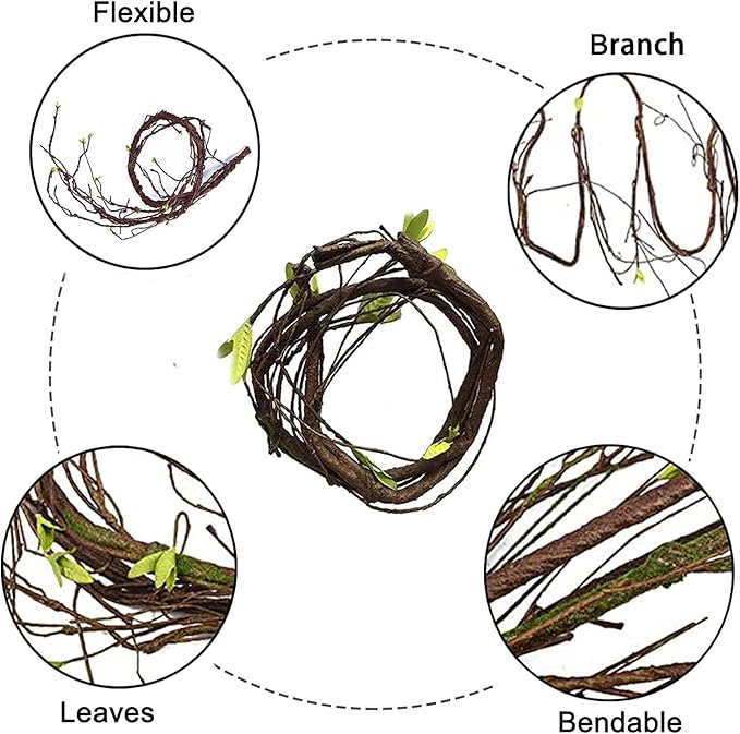 5Pcs Reptile Vines for Terrarium 13FT Flexible Jungle Climbing Vine Branch for Bearded Dragon Plastic Plants and Leaves Tank Accessories Decor for Gecko Lizard Snake Chameleon Hermit Crab Frog