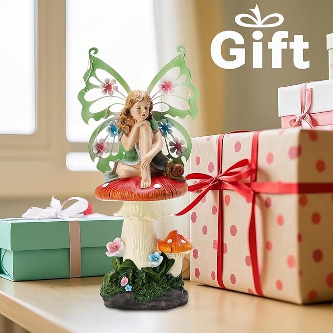 twinbling Solar Fairy Garden Decor Flower Fairies Mushroom Figurines with Snail Decor Gifts for Women Mom Miniature Fairy Figurine for Lawn Garden Patio Yard Decorations Outdoor Statue