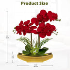 Briful Orchid Artificial Flowers 17" Silk Red Orchid Floral Arrangement with Gold Pot Real Touch Faux Orchid Plant for Home Office Room Kitchen Table Centerpiece Shelf Decor
