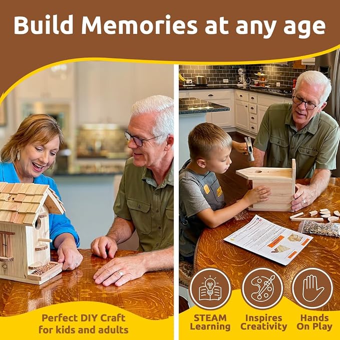 SparkJump Premium Wooden Bird House Kit - Build it Yourself Birdhouse - Birdhouse Kits for Adults to Build - Woodworking Adult Crafts & DIY Bird House