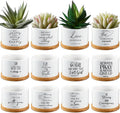 Fumete 12 Pcs Bible Verse Succulent Pots with Tray Drainage, 3 x 2 in Inspirational Mini Ceramic Flower Planter Christian Religious Gifts for Women Men Teacher Guest Staff Church(Scripture Series)