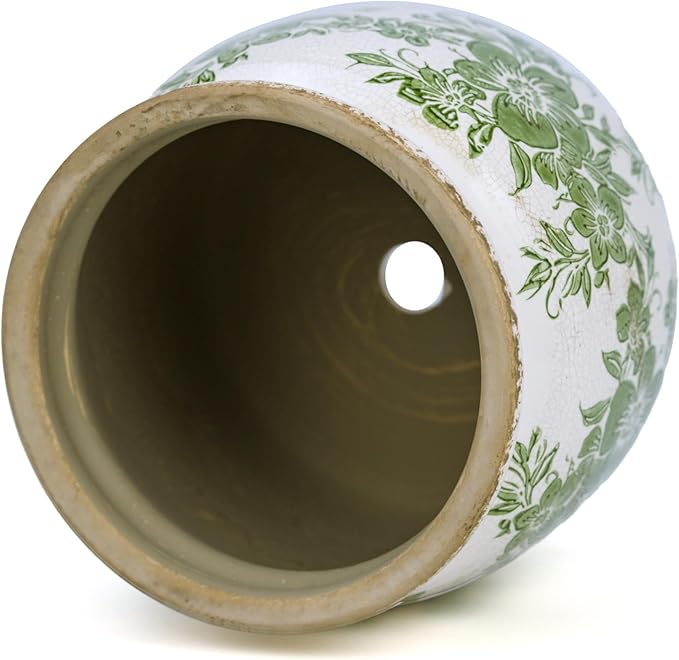 Dosayes Flower Pot,Vintage Ceramic Pot for Planter with Drainage Holes, 6.29 inch Ice Crack Glazed Indoor Planters Pot for Indoor,Tucan Home Decor,Gardening Gifts,Green (Traditional)