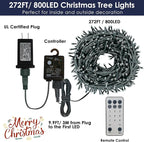 Decute 800Leds 272FT Colors Changing Christmas String Lights 4 Colors in 1 Strand 11 Modes, Waterproof Indoor Outdoor Tree Fairy Lights Warm White & Multicolor with Timer Remote