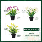 3 Pack Fake Small Plant Artificial Potted Flowers for Home Decor Fake Flower Plant Greenery Mini Faux Plant for Indoor Bedroom Living Room Office Shelf Bathroom Farmhouse Decor (Type 9)