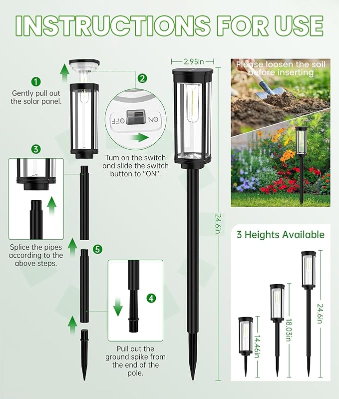 BITPOTT Bright Solar Lights Outdoor 6 Pack, Solar Pathway Lights Waterproof IP65, Auto On/Off Pathway Landscape Lighting, Long Lasting Outdoor Light for Walkway Path Garden Lawn Patio Decor Lighting