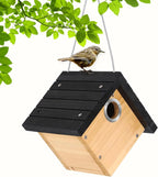 Wren Bird House for Outside, Hanging Wood Nesting Box for House Wrens & Carolina Wrens, 1-1/8" Entrance Hole, Air Vents & Clean-Out Door, Weather-Resistant Birdhouse for Backyard Watching 1 Pack Black