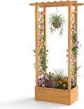 Happygrill 60" Raised Garden Bed with Trellis, Wood Planter Box w/Hanging Roof, 2 Side Trellises, Open-Ended Base for Flower, Climbing Plant, Plant Container for Garden