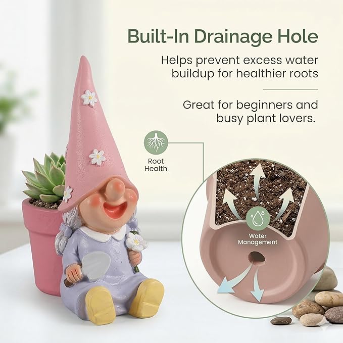Succulent pots, 4 inch Plant pots gnome Garden Decor Planters for Indoor Plants with Drainage, Gifts for Mom Grandma Women
