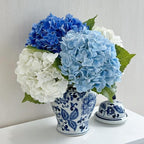 ZYTUYO 4 Pcs Real Touch White/Light Dark Blue Hydrangeas Artificial Flower 21'' Realistic Faux Latex Hydrangeas Flower for Home Decor Kitchen Living Room Spring Table Wedding Xmas Arrangement