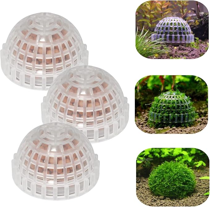 3 PCS Aquarium Moss Ball Holder Professional Aquarium Plant Holder Plastic Moss Ball Fish Tank Plant Holder with Filter Stone for Fish Tank Accessories
