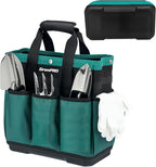 GrenPRO Garden Tool Bag Molded Bottom, Heavy Duty Tool Tote Toolbox with 10 Pockets, Reinforced & Top Snap Closure for Gardening Tools Storage, Dark Green(Tools Not Included)