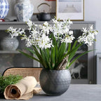 3pcs Artificial Cymbidium Orchid Flowers That Look Real, Faux White Orchid Stems for Vases, Silk Flowers Arrangement for Home Office Farmhouse Indoor Tables Centerpieces Decoration (White)