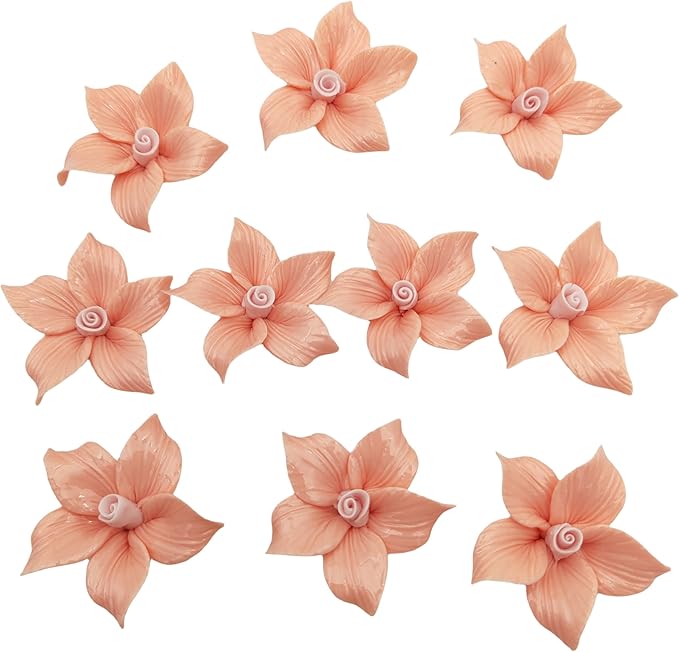 10 PCS 3D Flower Ceramic Tiles,1.6" Handmade Procelain Ceramic Flowers for Artwork,Fish Tank,Vases,Living Room, Dining Table,Office, Home Floral Decor (Single-Flowered Light Orange)