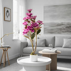 37" Artificial Magnolia Tree 2 Pack, Artificial Realistic Magnolia Grandiflora with White Planter and 12 Lifelike Flowers, 3.1FT Fake Potted Flower Plant for Home Office Decor, Pink
