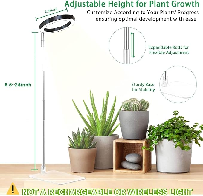 yadoker Plant Grow Light, LED Growing Light with Base,Full Spectrum for Indoor Plants,Height Adjustable, Automatic Timer, 5V Low Safe Voltage,Idea for Small Plant Light(3 Pack)