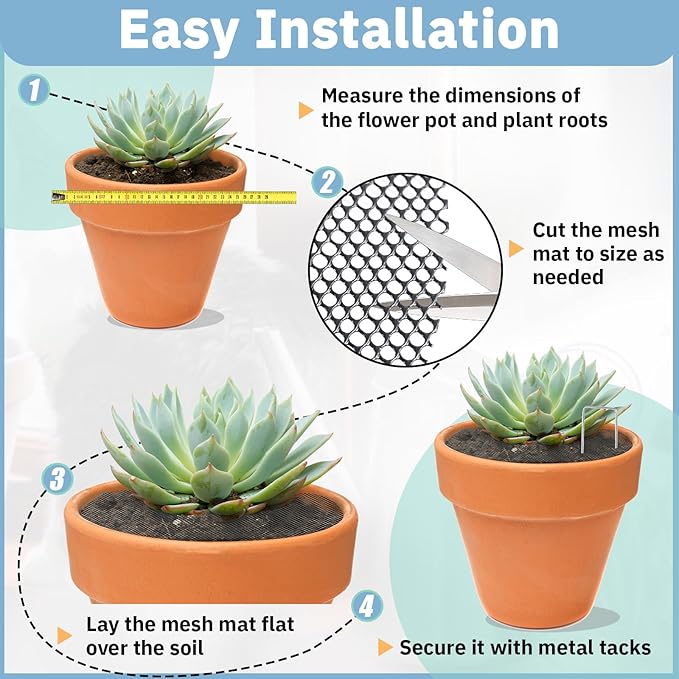 10 PCS Plant Pot Cover, 11.8 Inch Plant Soil Covering, Pot Grids for Indoor Plants, Cuttable Plant Pot Soil Covers with 30 Metal Nails