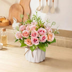 Artificial Flowers Fake Roses and Small CeramicVase,Artificial Plants & Flowers,Desktop Decoration，Suitable for Dining Tables, Living Rooms, bedrooms, Offices, Gifts, Weddings (Pink)