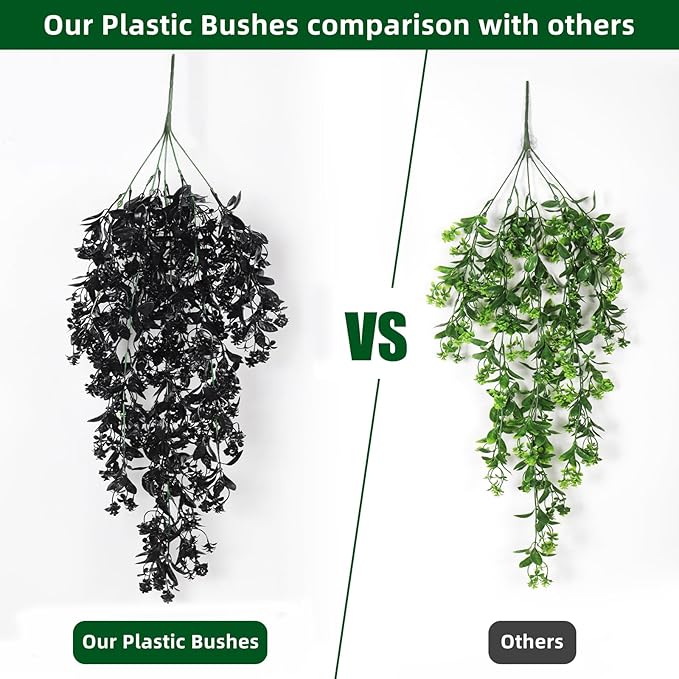 RECUTMS Hanging Artificial Plants Faux UV Resistant Flowers Bulk Outdoor Plastic Greenery for Party Home Wall Bedroom Window Hanging Planter Outside Decor Pack of 2 (Black)