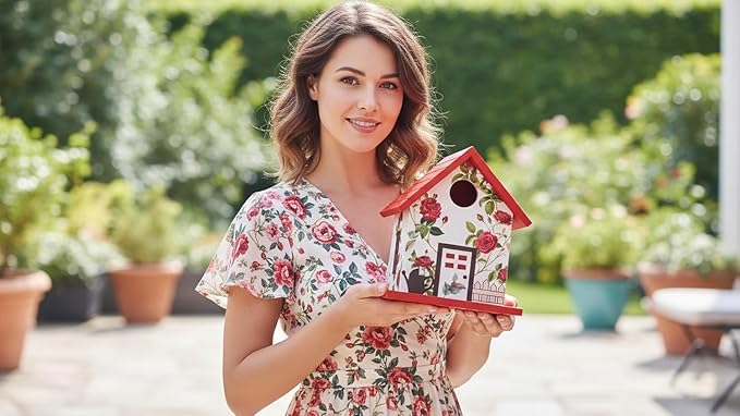 CEDAR ALPHA 2026 Spring Melody Bird House, Composite Material Nesting Box, Hanging Birdhouse for Blue Bird, Squirrel Proof Birdhouse for Outside, 10 Years Weatherable Pole Mountable Bird House (Red)