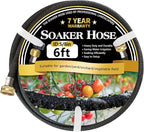 5/8’’ Soaker Hose 6 ft, Heavy Duty Garden Soaker Hoses with Solid Brass Fitting, Rubber Drip Hose for Garden Beds, Vegetable, Lawn, Trees Watering Irrigation （6ft）